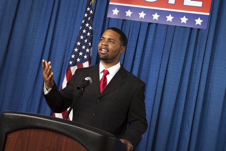 Male Politician Pointing To Audience